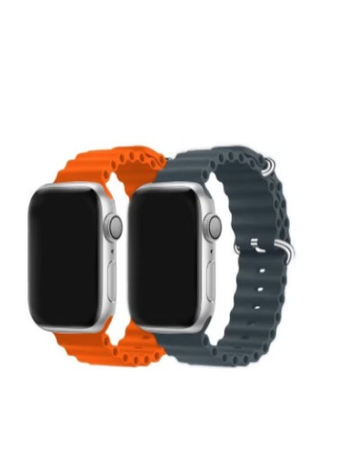 2Pack for Apple Watch Ocean Band 49mm 45mm 44mm 42mm Soft Silicone Loop Strap for iphone Watch Series For 1/2/3/4/5/6/SE/7/8 UltraOrange/Midnight Blue