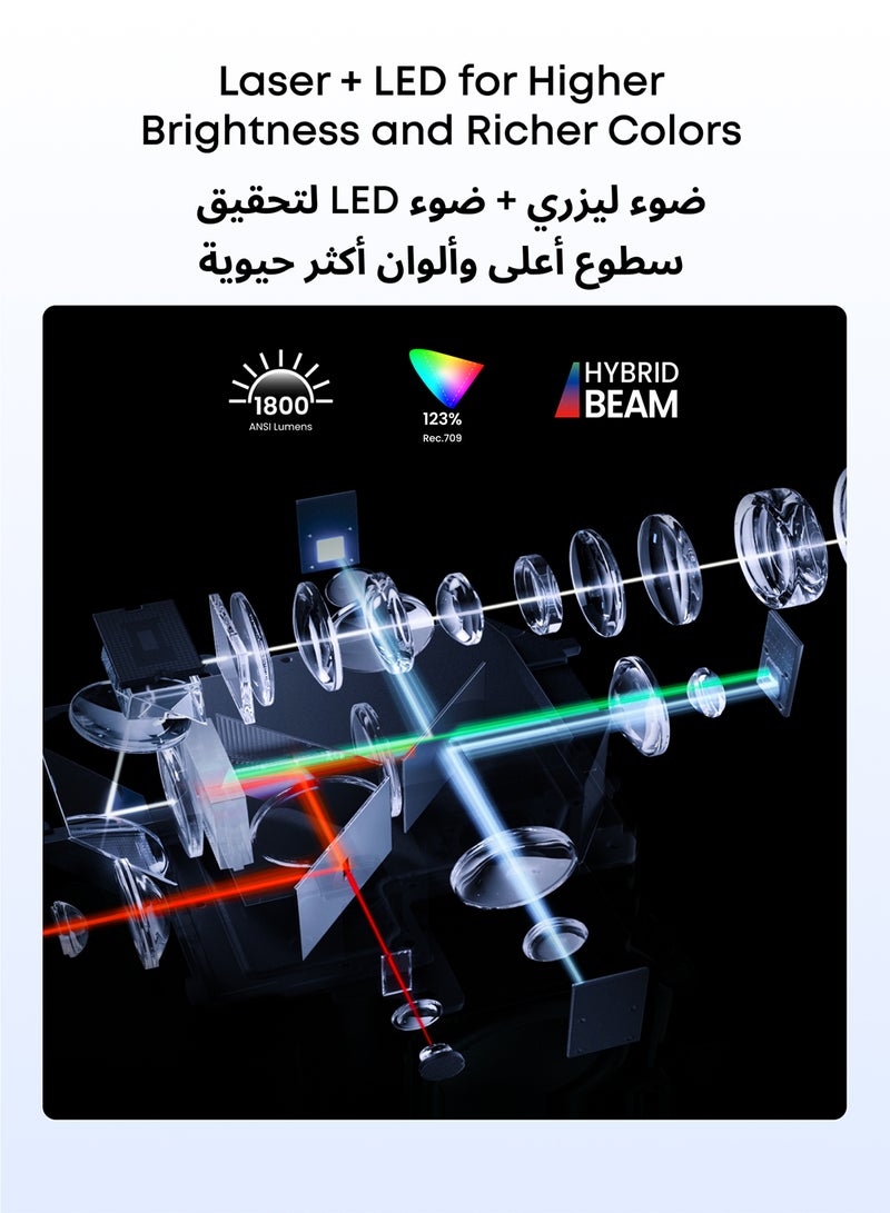 أنكر بروجيكتور أنكر كوزموس 4K SE ليزر + LED دولبي فيجن، بروجيكتور 4K مع سطوع عالي 1800 ANSI لومن، شاشة ضخمة 200 بوصة، جودة صورة محسّنة، جوجل تي في، بروجيكتور محمول مع مقبض - Image 5