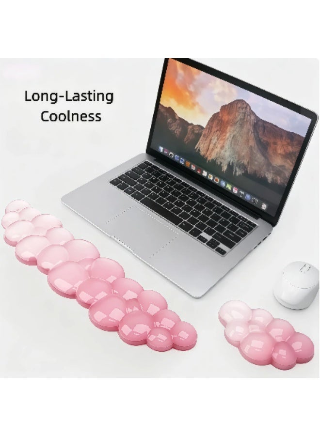 مجموعة مساند المعصم «Gradient Bubble Cloud» المكونة من قطعتين، وسادة معصم شفافة من السيليكون المبرد للوحة المفاتيح ودعم معصم الماوس، مسند راحة اليد المكتبي المريح والمقاوم للانزلاق، وسادة معصم مقاومة للماء والزيت وسهلة التنظيف للاستخدام في المكتب والألعاب وأجهزة الكمبيوتر المحمولة وأجهزة الكمبيوتر المكتبية - Image 3