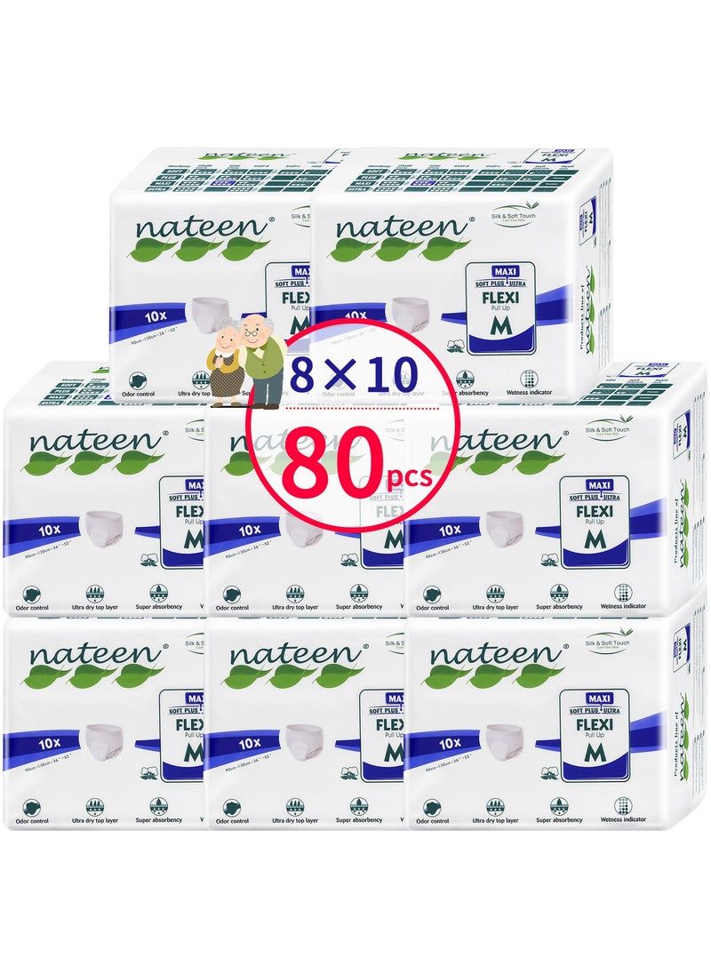 nateen Flexi Maxi Adult Diapers Pants,Incontinence Night Time Pull Up,Medium,Waist Size 90-110cm,80 Count Adult Pull Ups,Superior Comfort,Excellent Combination of Protection. (80 Count)  - Image 1