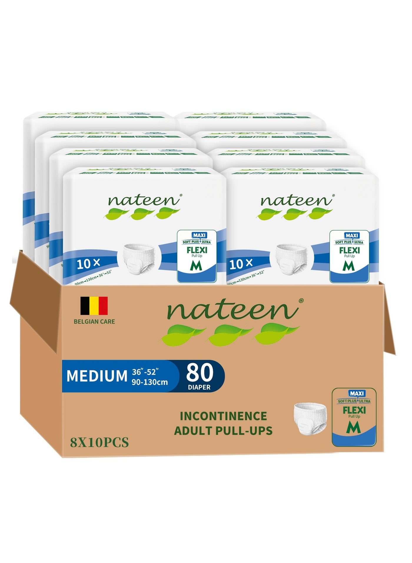 nateen Flexi Maxi Adult Diapers Pants,Incontinence Night Time Pull Up,Medium,Waist Size 90-110cm,80 Count Adult Pull Ups,Superior Comfort,Excellent Combination of Protection. (80 Count)