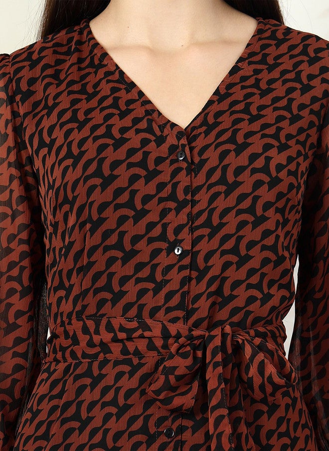 PlusS Maroon Floral Print Maxi Dress for Women - Image 2