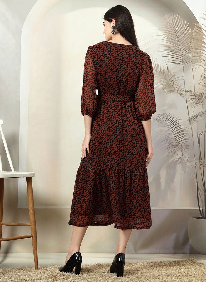 PlusS Maroon Floral Print Maxi Dress for Women - Image 5