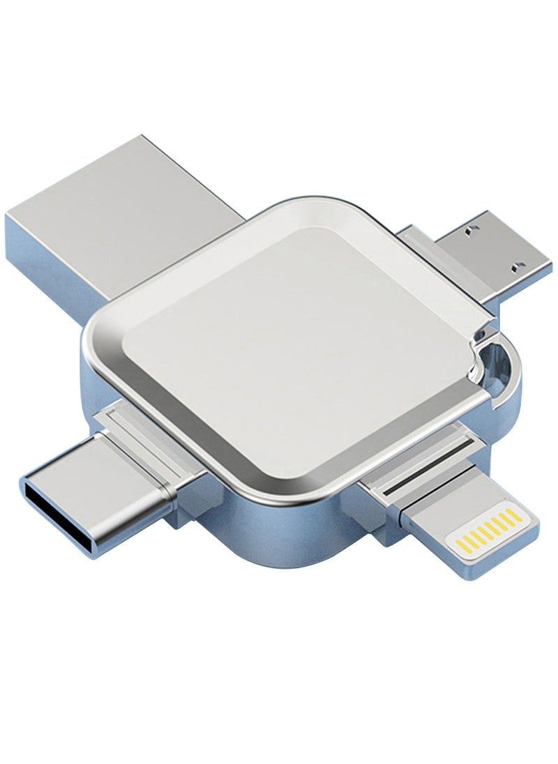هاناميشي محرك أقراص فلاش USB USB 3.0 سعة 128 جيجابايت، ذاكرة فلاش 4 في 1 متعددة الأغراض من النوع C، للتخزين الخارجي، للهواتف الذكية التي تعمل بنظام Android، وiPhone، وiPad، وMacBook، والكمبيوتر المحمول، باللون الفضي  - Image 1