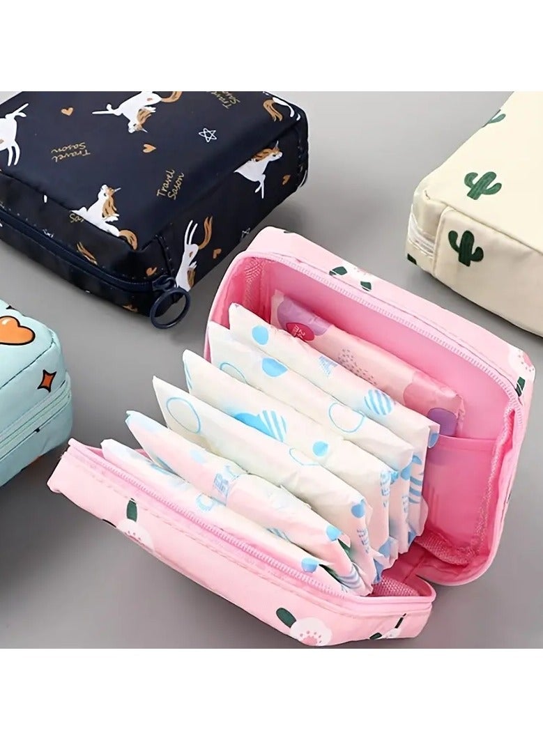 ORiTi Bear Portable Sanitary Napkin Storage  Bag Large Capacity Waterproof and Organizer for Girls Cartoon Physiological Period Tampon Bag - Blue  - Image 4
