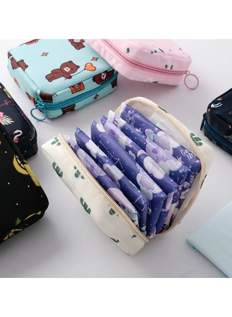 ORiTi Bear Portable Sanitary Napkin Storage  Bag Large Capacity Waterproof and Organizer for Girls Cartoon Physiological Period Tampon Bag - Blue  - Image 5