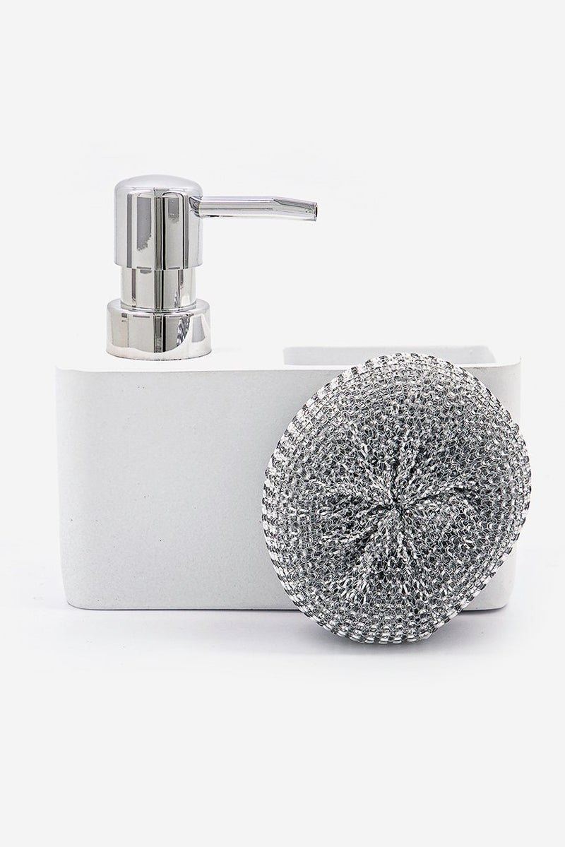 Muy Mucho Soap Dispenser With Scourer, White and Silver  - Image 3