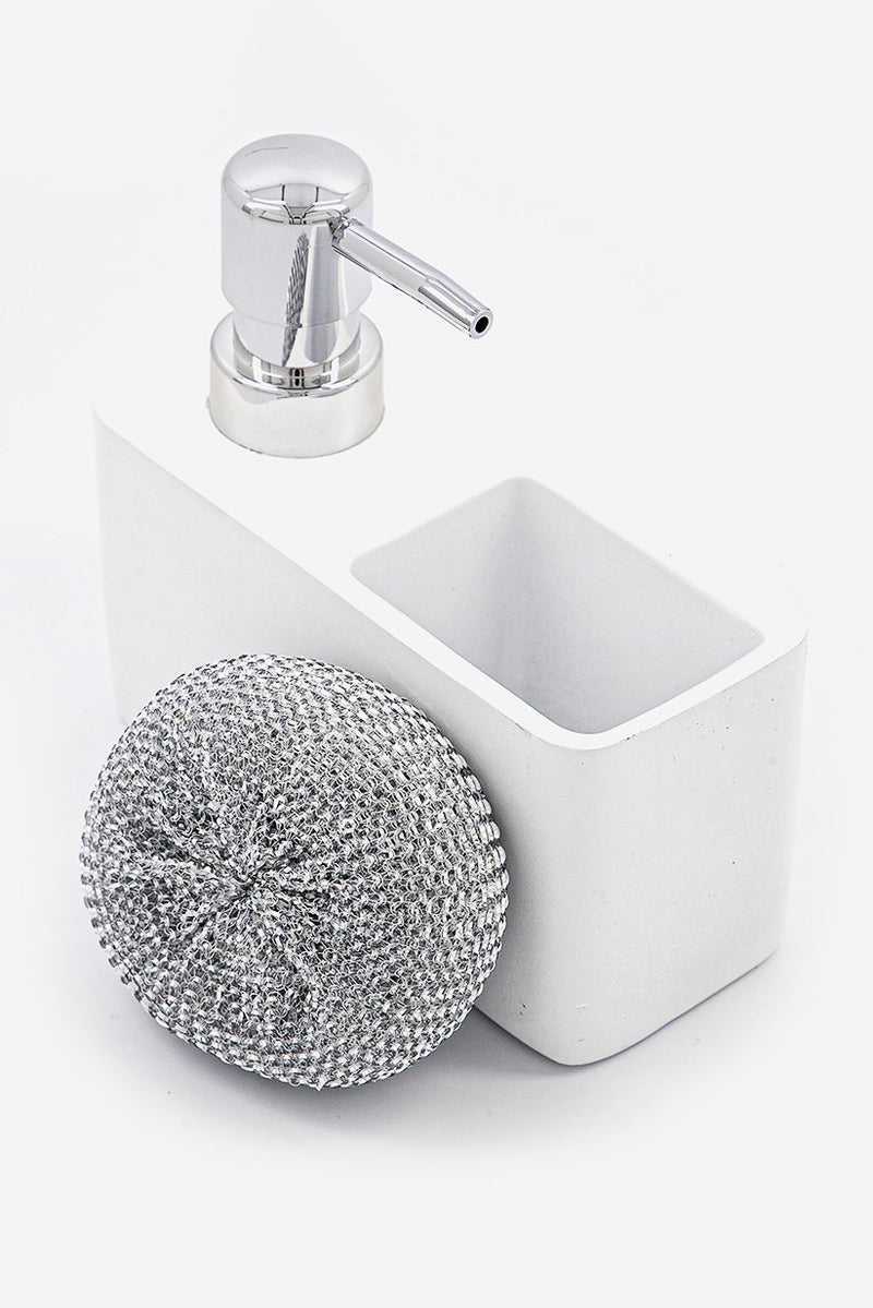 Muy Mucho Soap Dispenser With Scourer, White and Silver  - Image 1