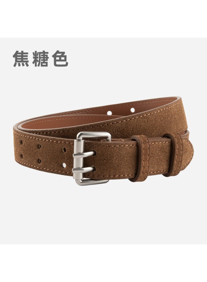 Frosted Suede Women's Style Belt Double Row Holes Versatile Jeans Decorative Suit Waist Genuine Leather Belt For Women