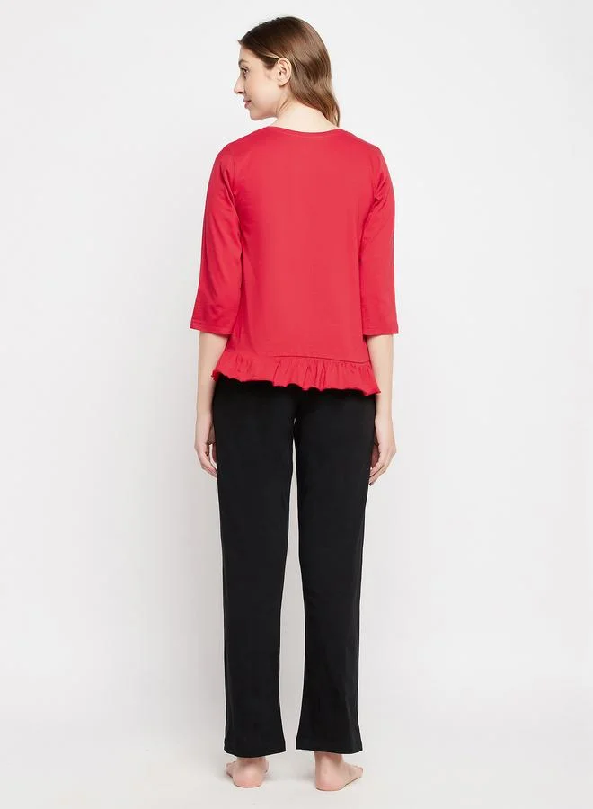 كلوفيا طقم بيجاما من بنطال وبلوزة بحافة كشكش