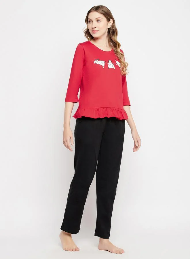 كلوفيا طقم بيجاما من بنطال وبلوزة بحافة كشكش