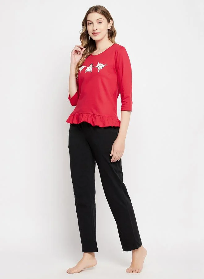 كلوفيا طقم بيجاما من بنطال وبلوزة بحافة كشكش