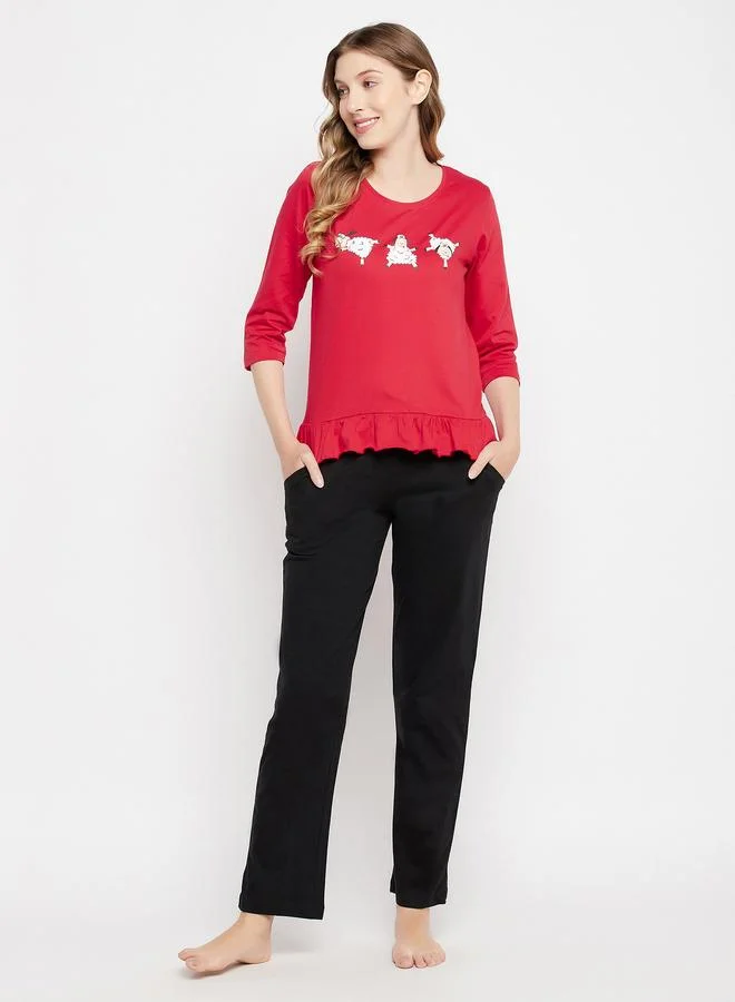 كلوفيا طقم بيجاما من بنطال وبلوزة بحافة كشكش