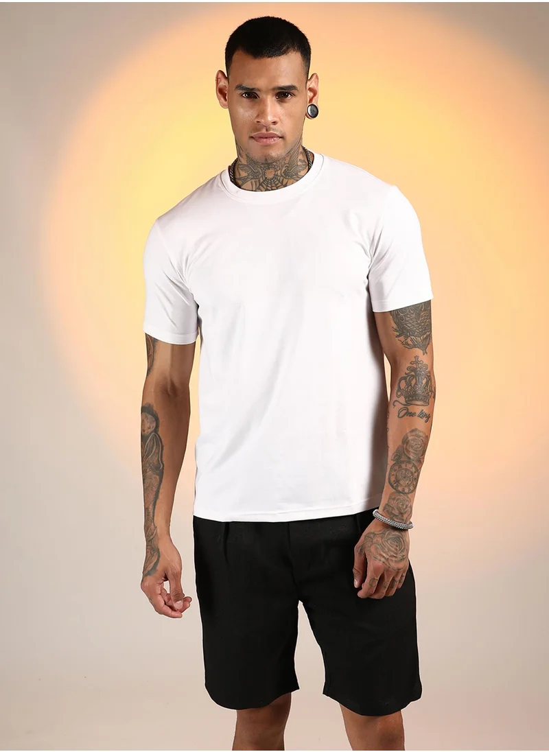 Campus Sutra Men's Chalk White Solid Basic T-Shirt