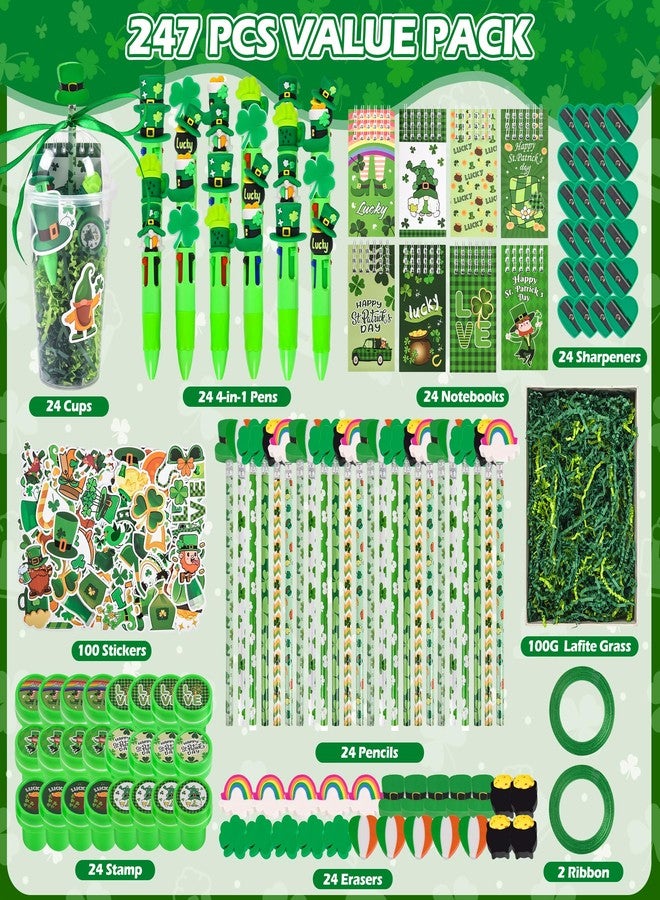 LiYiQ 247 Pcs St Patrick's Day Party Favors Return Gifts for Party, Student Stationery Gifts from Teacher, Pencil Erasers Notebooks Stickers for Classroom Birthday Goodie Bags Rewards Prizes - Image 4