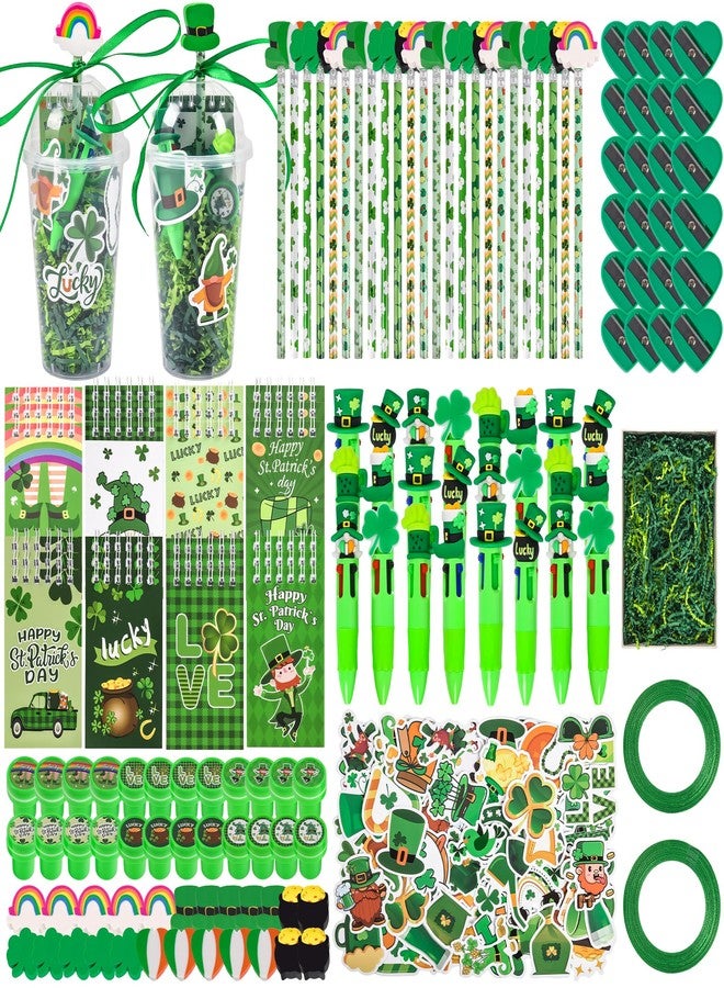 LiYiQ 247 Pcs St Patrick's Day Party Favors Return Gifts for Party, Student Stationery Gifts from Teacher, Pencil Erasers Notebooks Stickers for Classroom Birthday Goodie Bags Rewards Prizes - Image 1