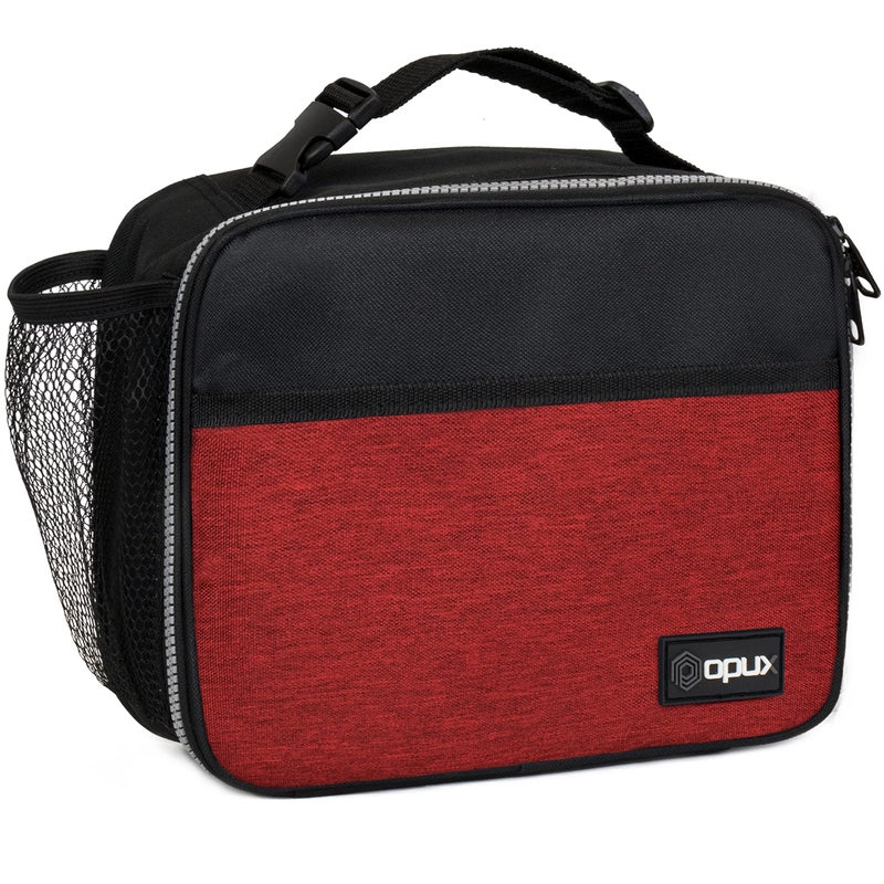 opux Insulated Lunch Bag Kids Lunch Box for School Boy Girl Leakproof Small Reusable Compact Soft Mini Cooler Bag Toddler Small Lunch Boxes Kit Pail with Front Side Pockets Red