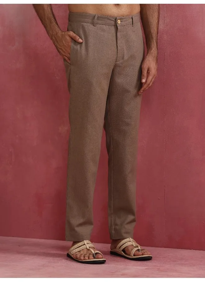 ترو برونز Men's Grey Cotton Twill Pants