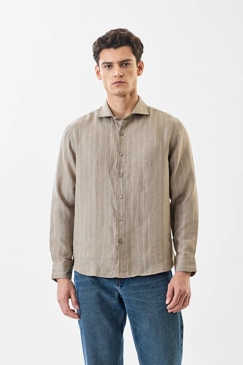 سنيتش Beige Striped Long Sleeve Regular Fit Shirt