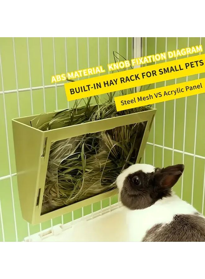 Off White Acrylic Rabbit Hay Rack With Built In Grass Holder Large Capacity Guinea Pig Hamster Cat Food Bowl Anti Waste Anti Theft Fixed Feeding Tray For Small Animals Without Battery - Image 1