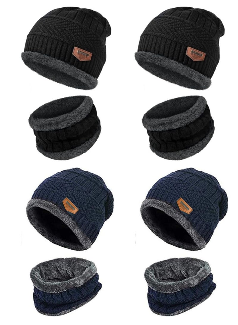 SARAOONT 8 Piece Winter Beanie Hat and Scarf Set Includes 4 Black and 4 Navy Pieces Thick Warm and Cozy for Cold Weather  - Image 1