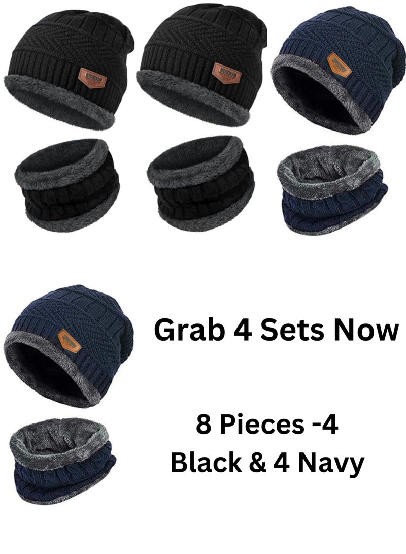 SARAOONT 8 Piece Winter Beanie Hat and Scarf Set Includes 4 Black and 4 Navy Pieces Thick Warm and Cozy for Cold Weather  - Image 2