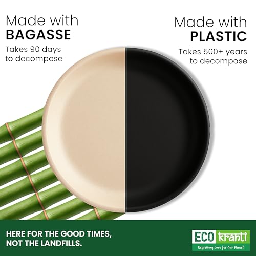 ECO kranti – 12 Inch Bagasse Disposable Plates | Pack of 25 | Eco-Friendly, Biodegradable & Compostable | 100% Natural Plant-Based | Long Lasting Plates for Birthday, Wedding, Party & All Events - Image 4