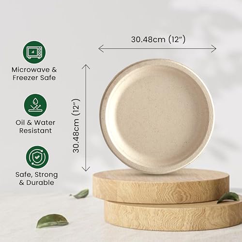 ECO kranti – 12 Inch Bagasse Disposable Plates | Pack of 25 | Eco-Friendly, Biodegradable & Compostable | 100% Natural Plant-Based | Long Lasting Plates for Birthday, Wedding, Party & All Events - Image 2