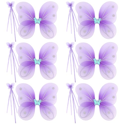 kilofly 6 Sets Angel Butterfly Wings Fairy Wands Princess Dress Up Costume - Image 1