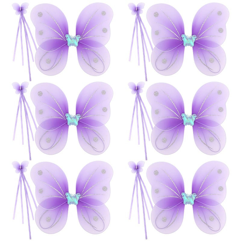 kilofly 6 Sets Angel Butterfly Wings Fairy Wands Princess Dress Up Costume - Image 3