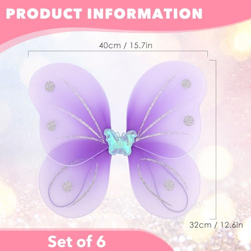 kilofly 6 Sets Angel Butterfly Wings Fairy Wands Princess Dress Up Costume - Image 5