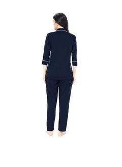 مملكة الإكسسوارات طقم ملابس نوم نسائية مريحة من القطن سادة مكون من قميص وبيجامة  - Image 3