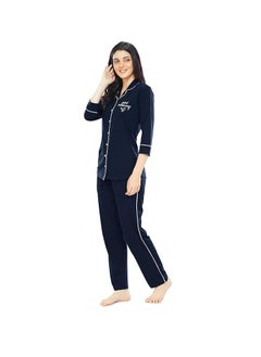 مملكة الإكسسوارات طقم ملابس نوم نسائية مريحة من القطن سادة مكون من قميص وبيجامة  - Image 4