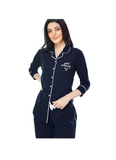 مملكة الإكسسوارات طقم ملابس نوم نسائية مريحة من القطن سادة مكون من قميص وبيجامة  - Image 2