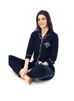 مملكة الإكسسوارات طقم ملابس نوم نسائية مريحة من القطن سادة مكون من قميص وبيجامة  - Image 5