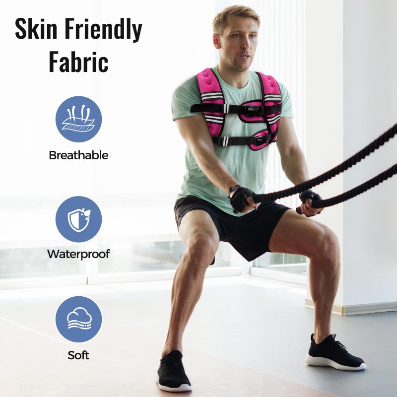 Zeerun Weighted Vest for Women & Men with Reflective Stripe and Adjustable Buckle, Comfortable & Durable Rucking Vest for Walking, Running & Strength Training, 15LBS-Pink - Image 4