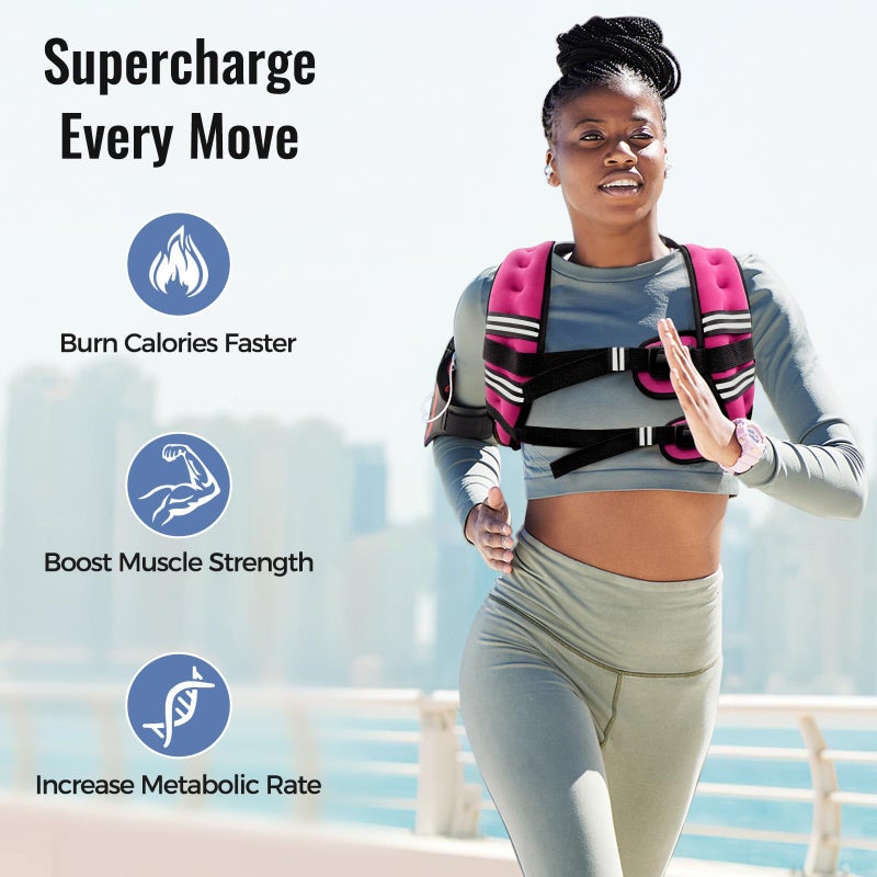 Zeerun Weighted Vest for Women & Men with Reflective Stripe and Adjustable Buckle, Comfortable & Durable Rucking Vest for Walking, Running & Strength Training, 15LBS-Pink - Image 2