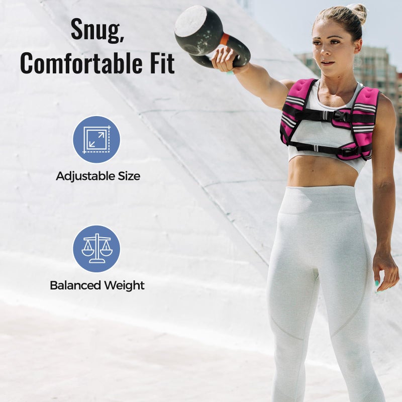 Zeerun Weighted Vest for Women & Men with Reflective Stripe and Adjustable Buckle, Comfortable & Durable Rucking Vest for Walking, Running & Strength Training, 15LBS-Pink - Image 3
