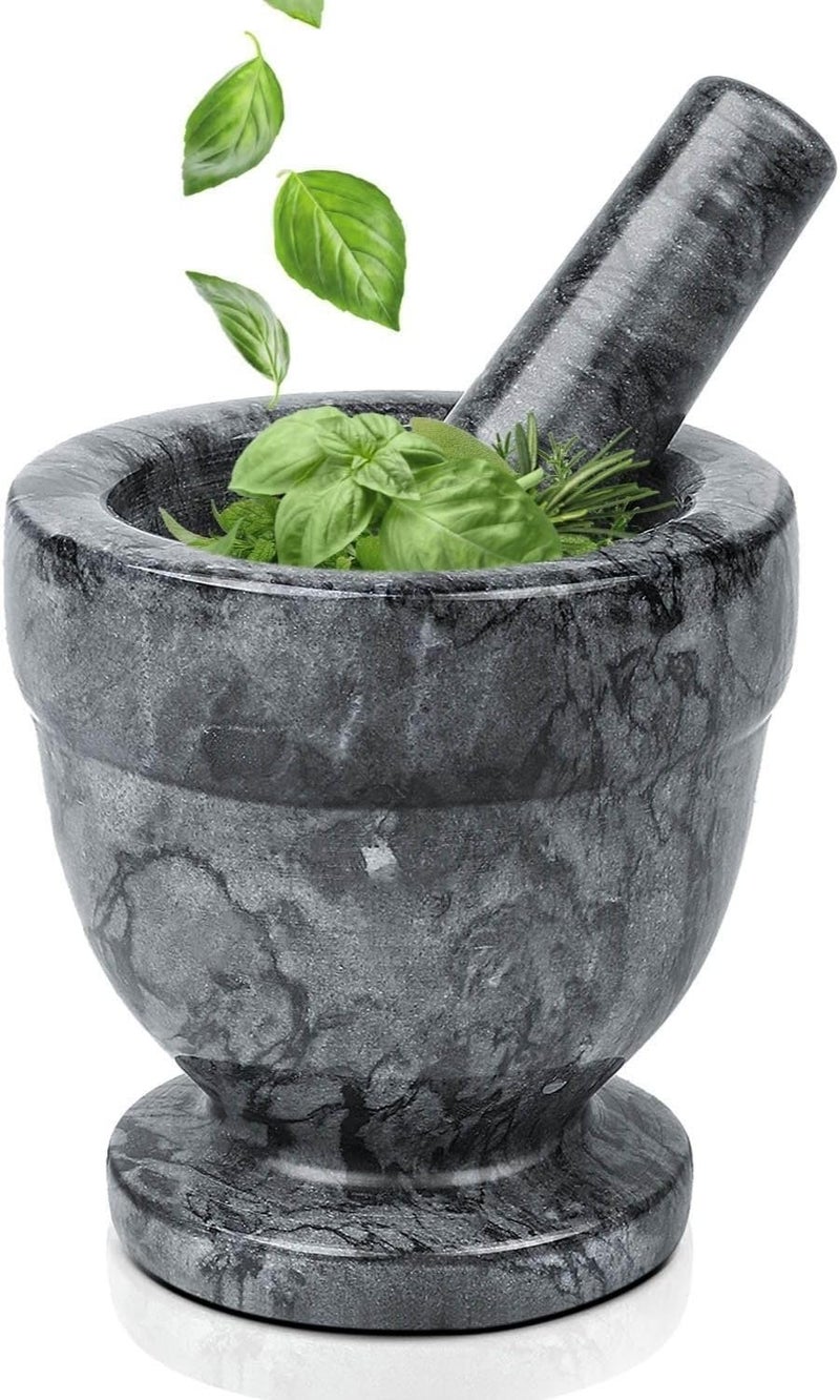 Flexzion Mortar and Pestle Set, Black - Solid 4 inch Heavy Granite Molcajete Stone Grinder Crusher Bowl for Guacamole, Herbs, Spices, Garlic, Medicine Pills, Grain, Kitchen, Cooking - Image 1