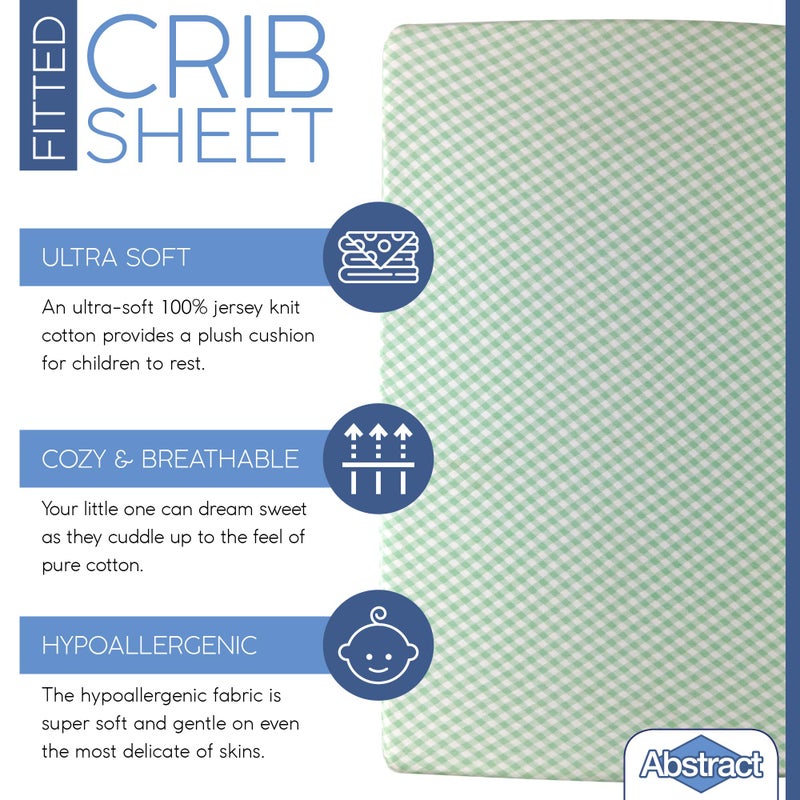 Abstract Mini Crib Cotton Sheets - Pack n Play Sheets Fitted- Ultra Soft Crib Sheets for Boys Girls Baby - Universal - Snug Fitted - Cotton - 24"x38" (Green Checkered) - Image 2