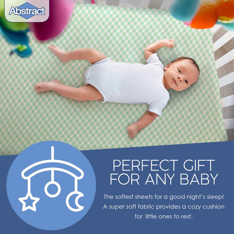 Abstract Mini Crib Cotton Sheets - Pack n Play Sheets Fitted- Ultra Soft Crib Sheets for Boys Girls Baby - Universal - Snug Fitted - Cotton - 24"x38" (Green Checkered) - Image 5