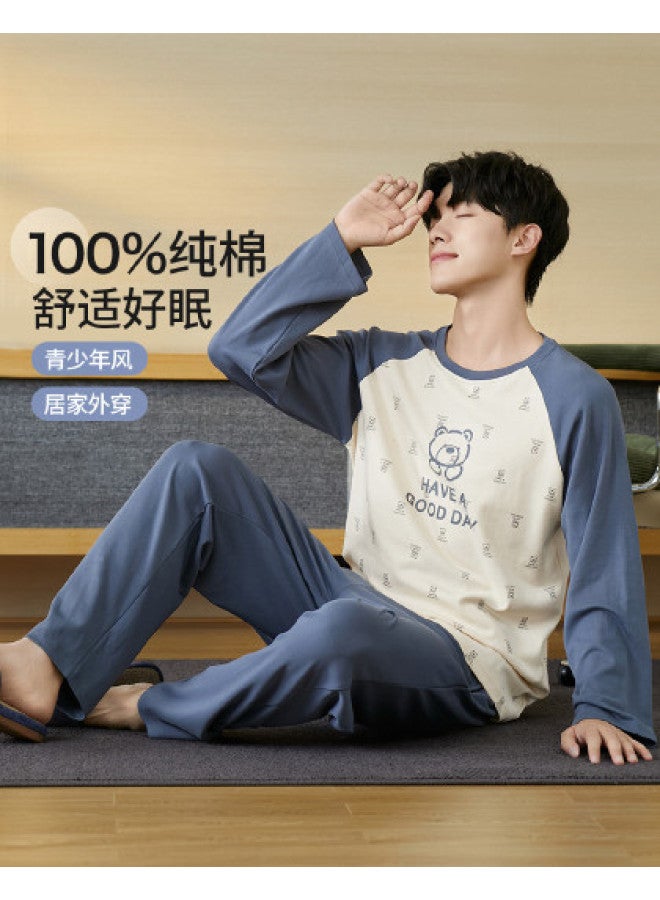 Fenton طقم بيجامة طويل الأكمام للرجال، ملابس منزلية للمراهقين - Image 1