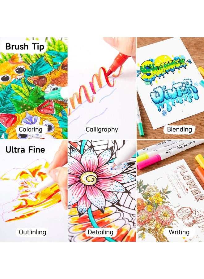 Shuttle Art Brush Pens, 56 Colors Dual Tip Brush Art Marker Pen with Brush and Felt Tip, Coloring Pens Set for Journal, Adult Coloring, Lettering, Calligraphy, Writing, Doodling by Shuttle Art - Image 5
