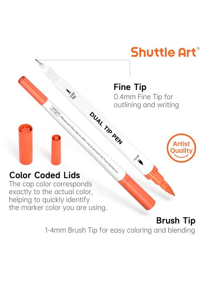 Shuttle Art Brush Pens, 56 Colors Dual Tip Brush Art Marker Pen with Brush and Felt Tip, Coloring Pens Set for Journal, Adult Coloring, Lettering, Calligraphy, Writing, Doodling by Shuttle Art - Image 4