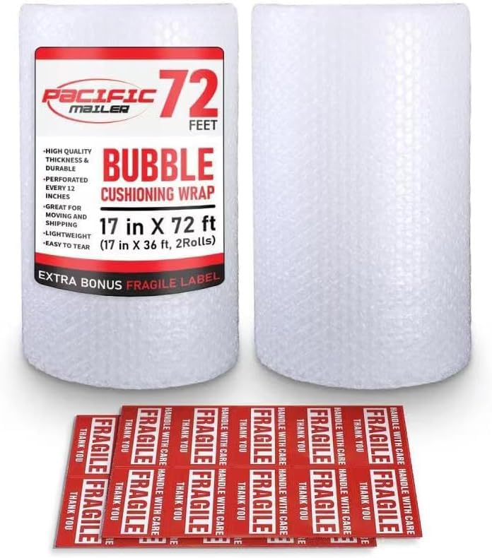 Pacific Mailer Bubble Cushioning Wrap Pacific Mailer 5/16 Inch x 17 Inch x 72Feet Total [2 Rolls of 36 Feet] Bubble Cushioning Wrap for Packing Moving Supplies Perforated Every 12" - Image 5