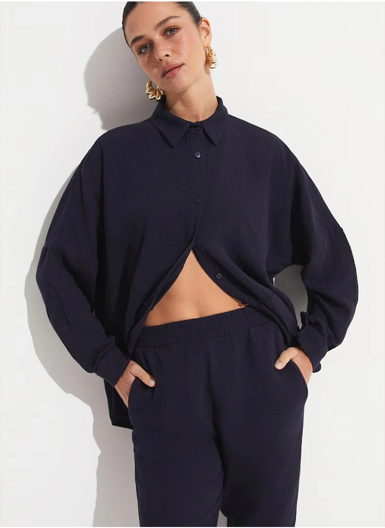 جون Knitted Button Down Shirt & High Waist Pants Set