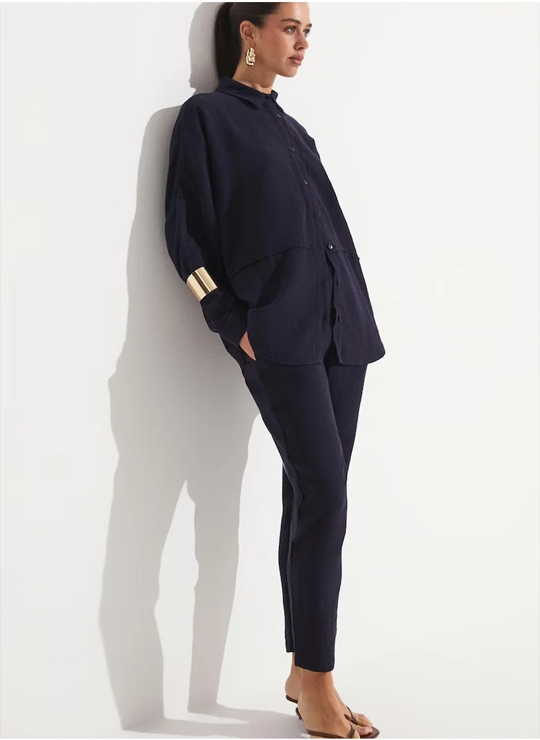 جون Knitted Button Down Shirt & High Waist Pants Set