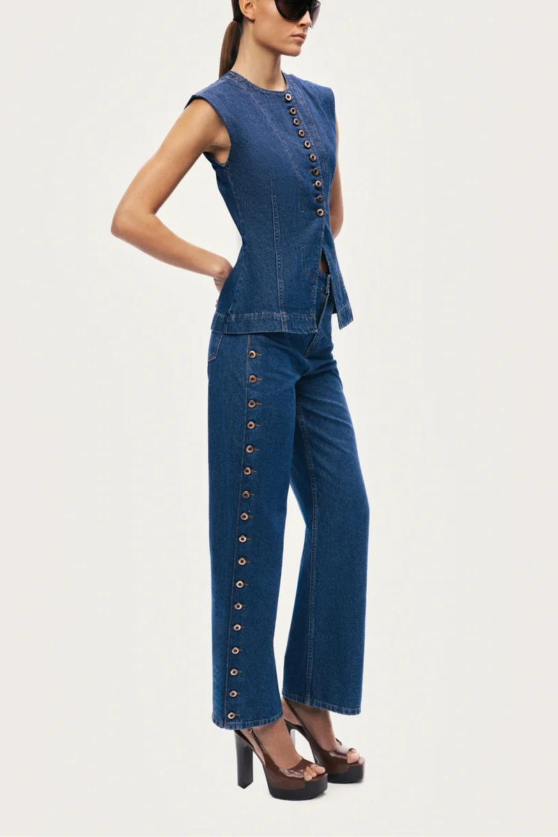 نوكتورن Eyelet Detail Wide-Leg Denim Pants