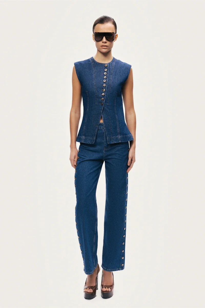 نوكتورن Eyelet Detail Wide-Leg Denim Pants