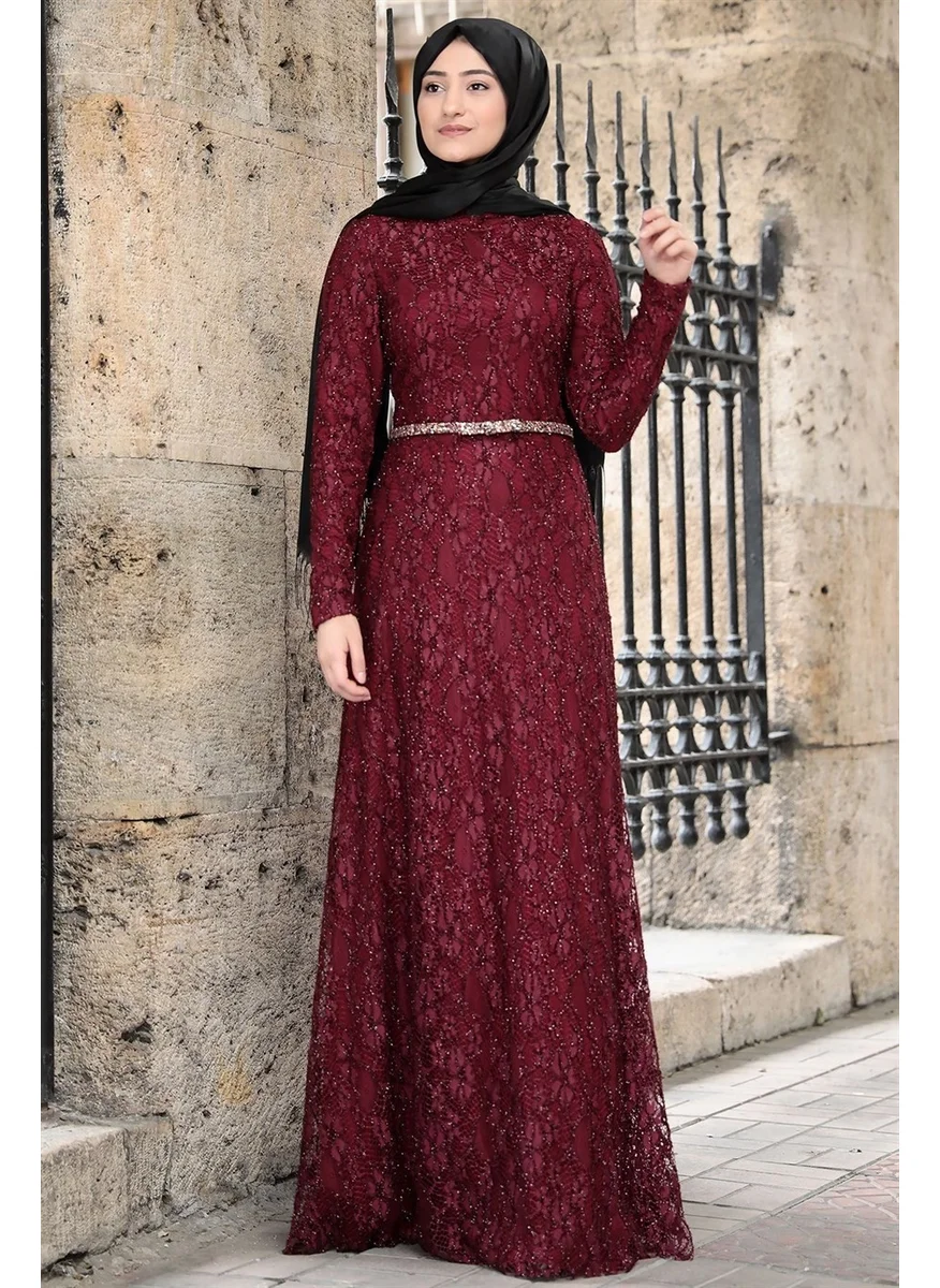 Esilanur Ipek Hijab Evening Dress Burgundy